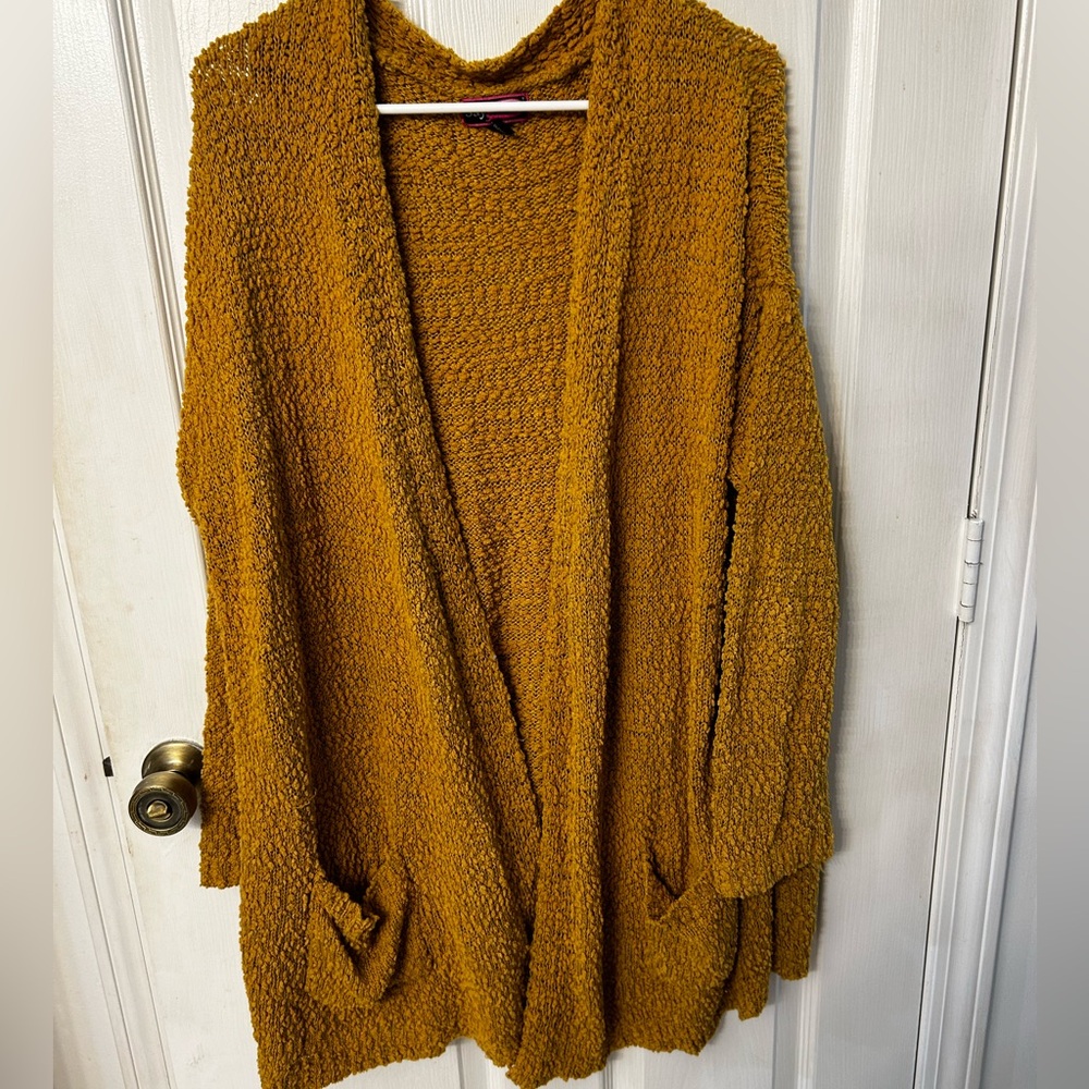 Mustard Yellow Popcorn Cardigan, Women’s 3X